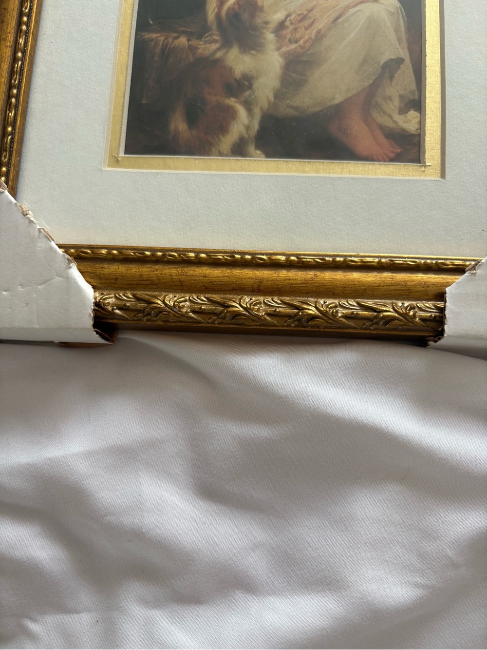 Vintage girl and kitten cat artwork print painting gold frame home decor new - Picture 2 of 3